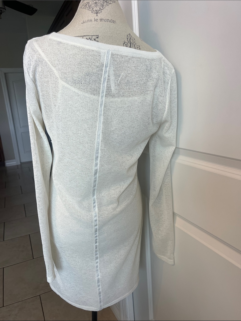 EUC Yummy Tummie cream semi sheer lightweight boat neck dress w/shapewear Med - Picture 4 of 5